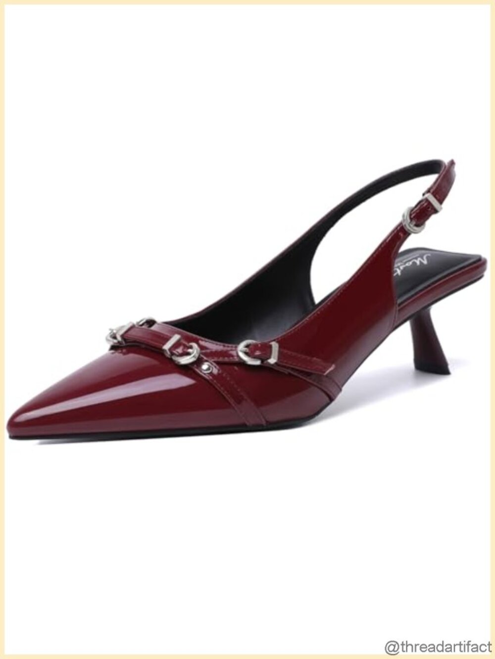 Kitten Heels Pointed Toe Patent Leather Slingback Pumps with Buckle